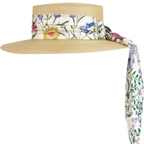 Gucci Woven Hat with Floral Alba Ribbon in Beige - Picture 3 of 12